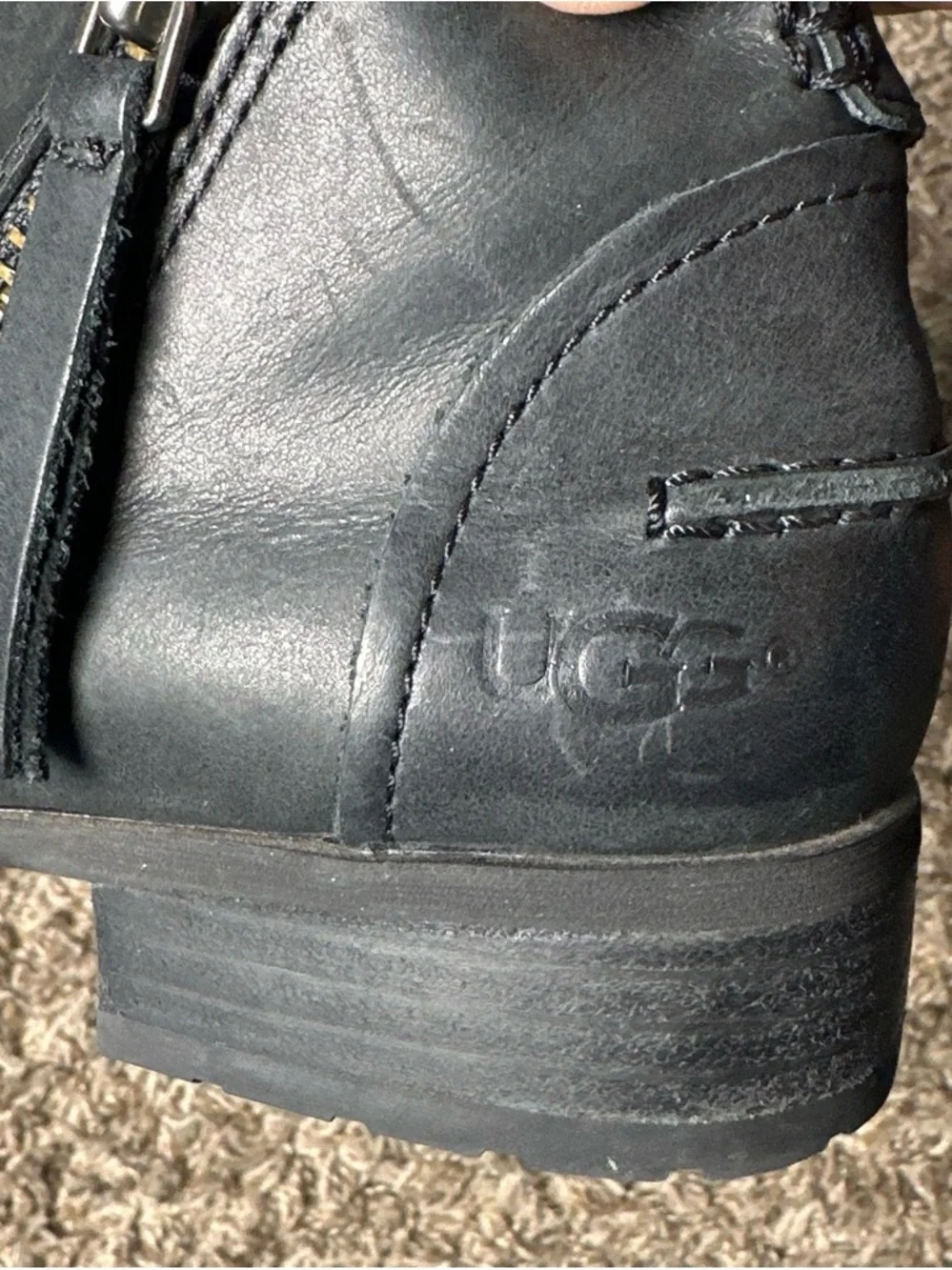 UGG Women's Black Leather Ankle Booties with Side Zip Detail Size 5.5